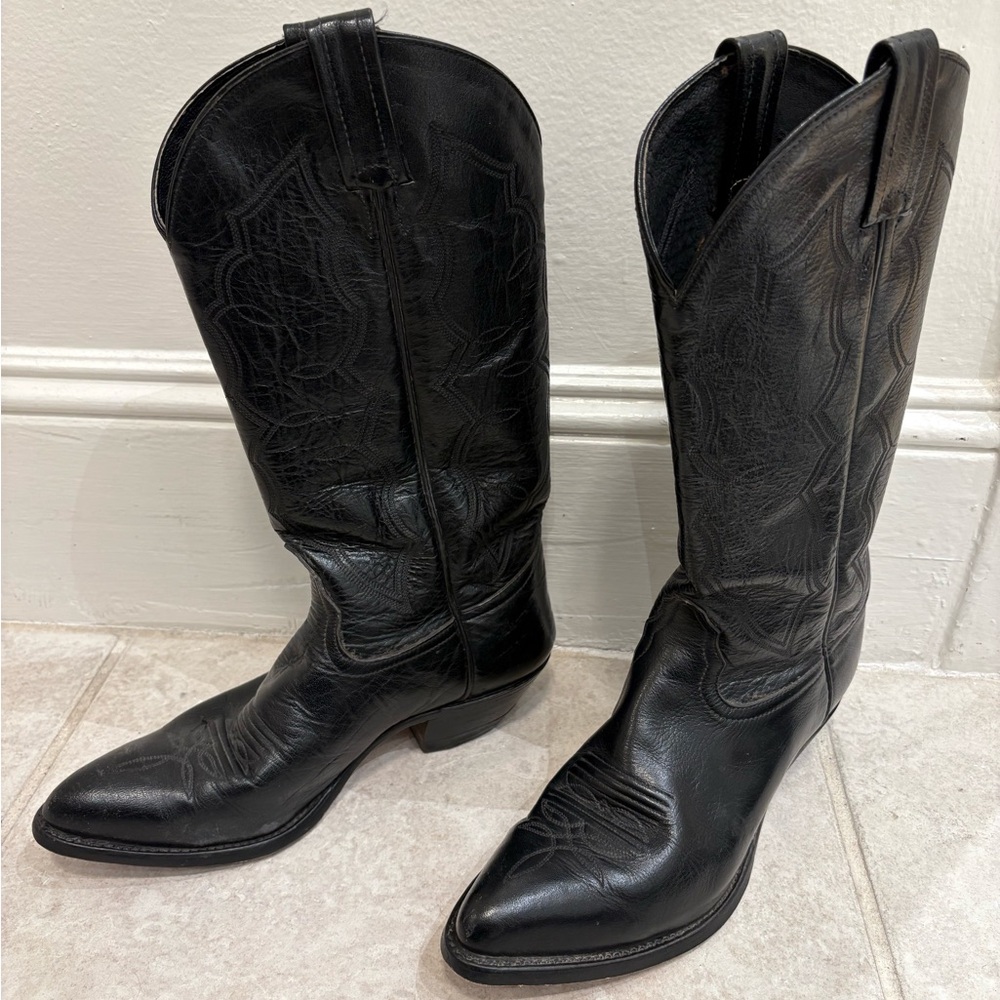 Tony Lama Black Western Leather Cowboy Boots